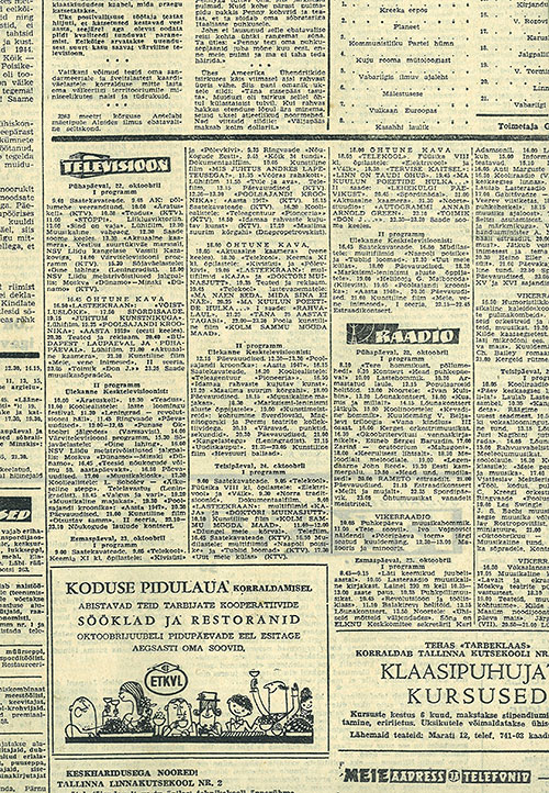 Программа телевизионных передач на 22 октября 1967 года. Газета Ноорте хяэль за 22 октября 1967 года, стр. 4