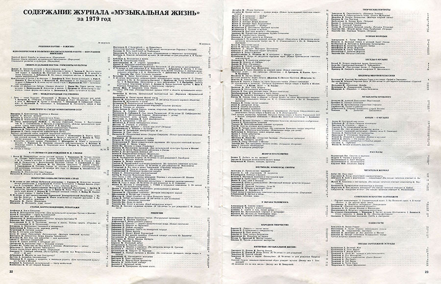 Содержание журнала «Музыкальная жизнь» за 1979 год. Журнал Музыкальная жизнь № 24 (530) за декабрь 1979 года, стр. 22–24 - перечень статей битловской тематики